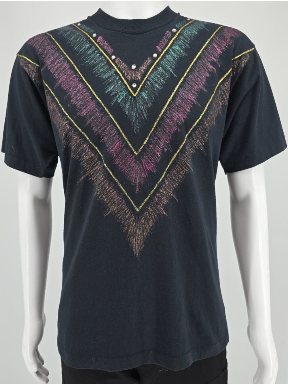 Vintage 1990s Screen Stars Rhinestone Glitter Paint Wearable Art T-Shirt (L)